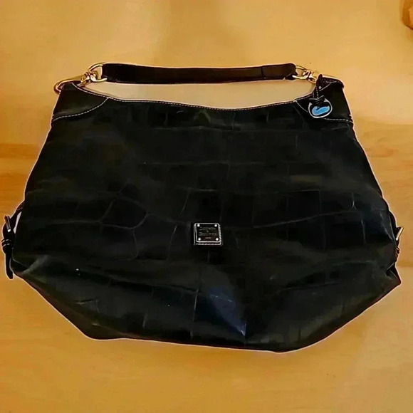 Dooney & Bourke Handbags - Dooney & Bourke 1975 Black Leather Embossed Shoulder Hobo Bag